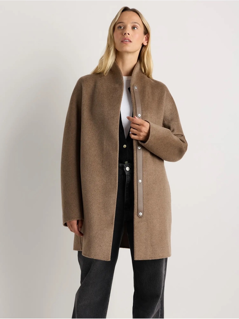 Quince NWT 100% Mongolian Cashmere Double-Faced Cocoon Coat HeatherTaupe L Large